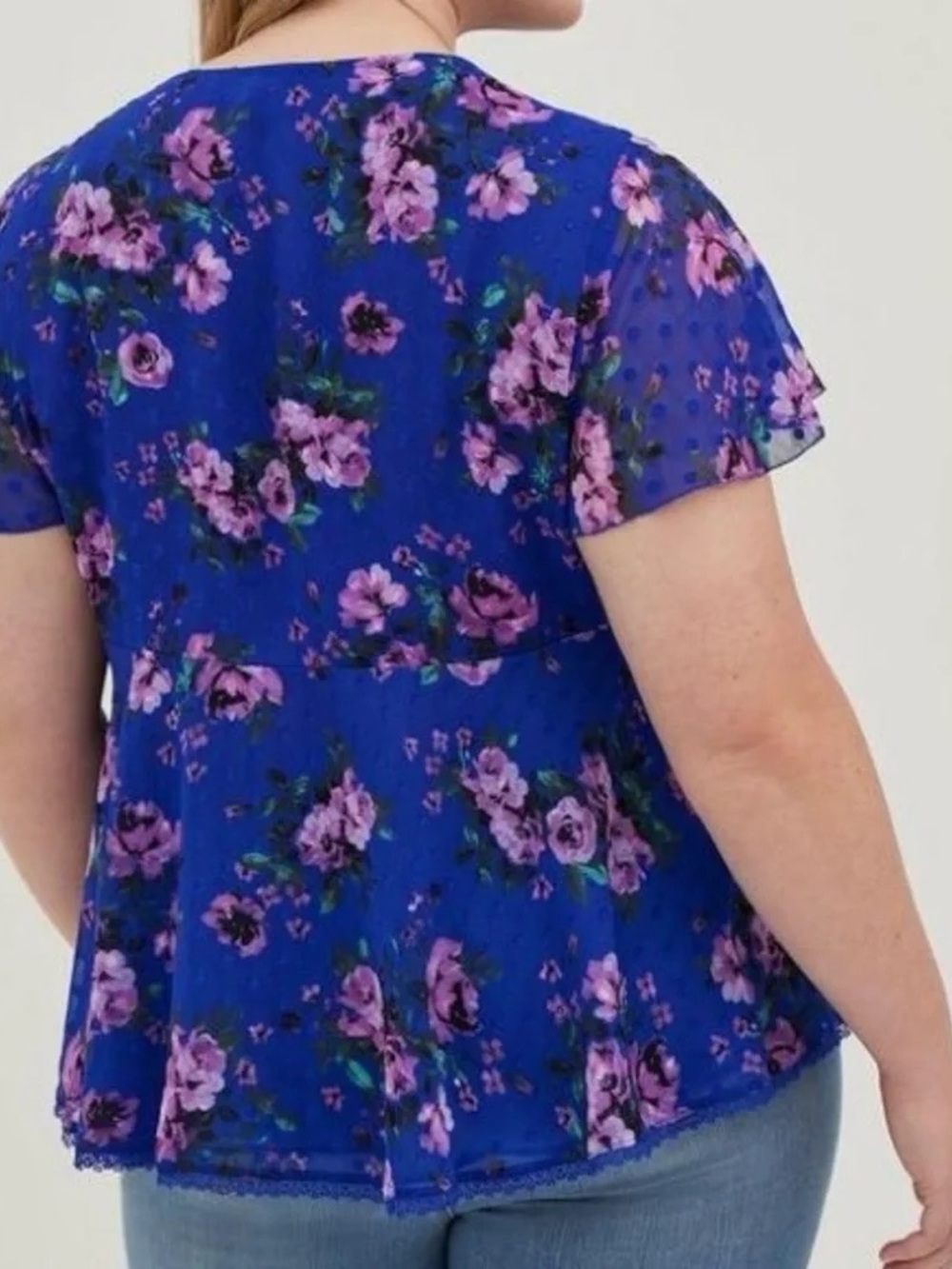 torrid Royal Blue Floral V-Neck Peplum Top - Picture 3 of 10